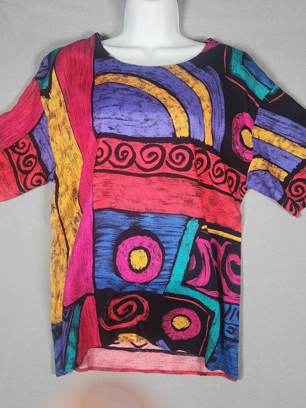 Norton McNaughton Vintage 90s Abstract Print Rayon Top Women 12 Multi
